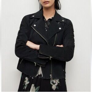 Reformation Genuine Suede Leather Black Moto Biker Jacket Rock Grunge M